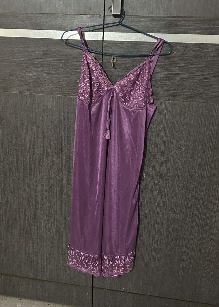 Satin Short Nighty with Lace &amp; Robe