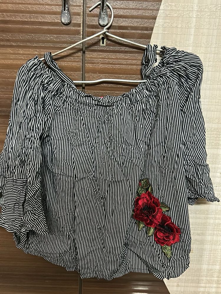 Striped Floral Off-Shoulder Top