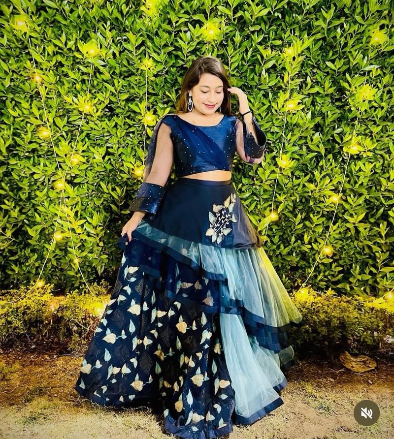 Stylish Blue Lehenga Choli With Cancan Inside