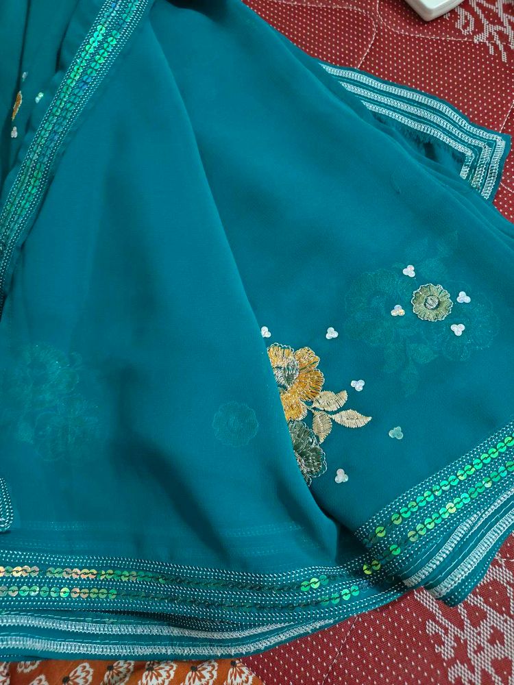 Teal Embroidered Saree