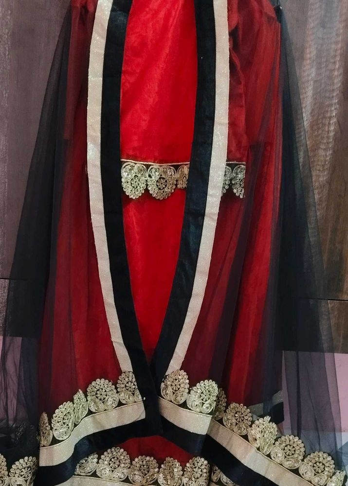 Elegant Red &amp; Black Embellished Dress