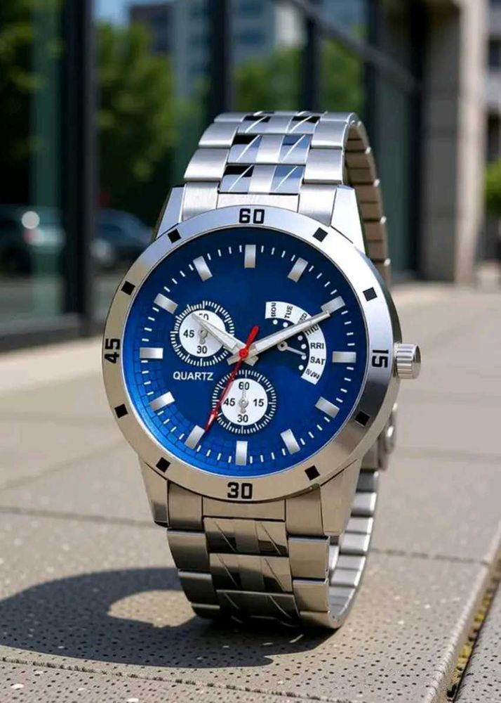 Stylish Silver &amp; Blue Quartz Watch