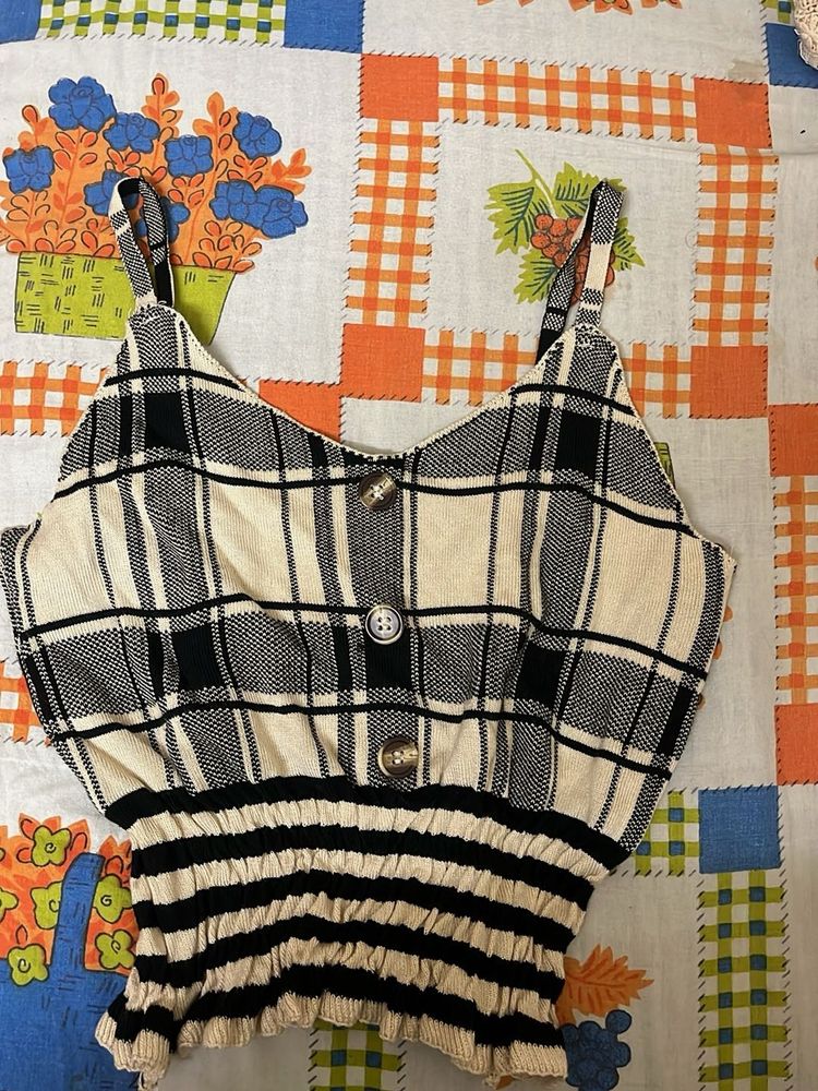 Plaid Crop Top with Buttons