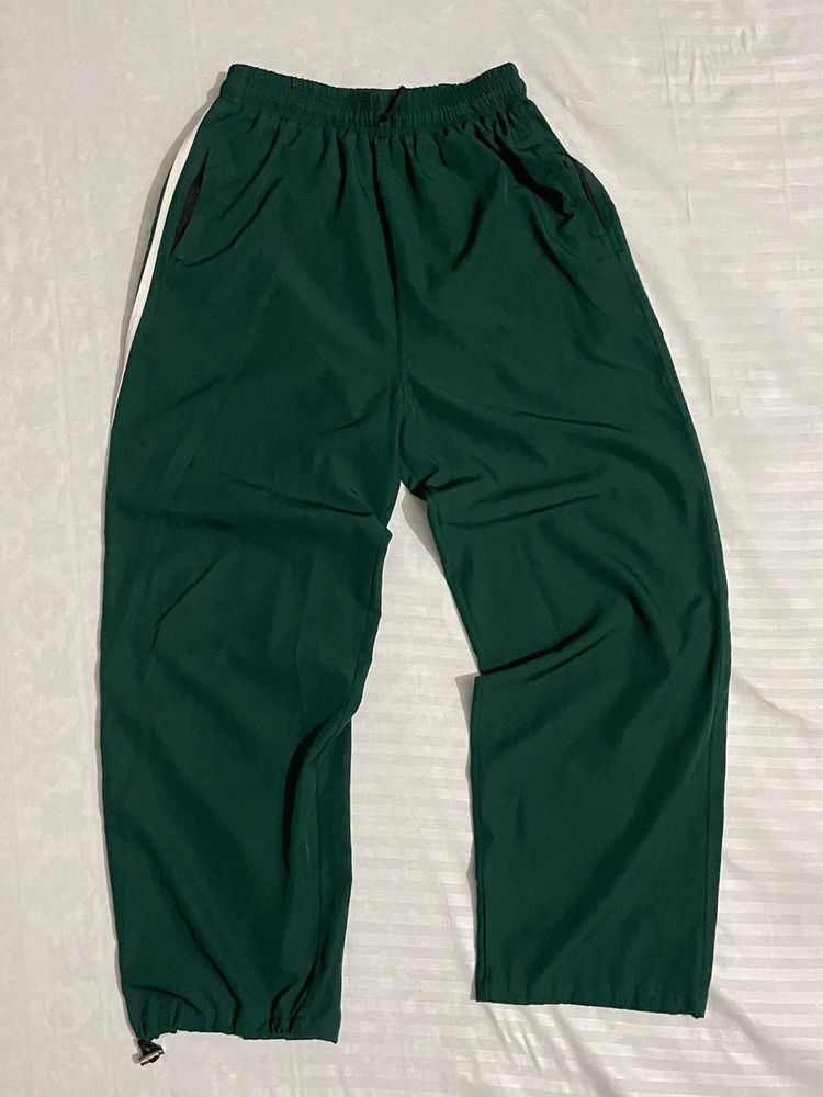 Green Track Pants with White Stripe