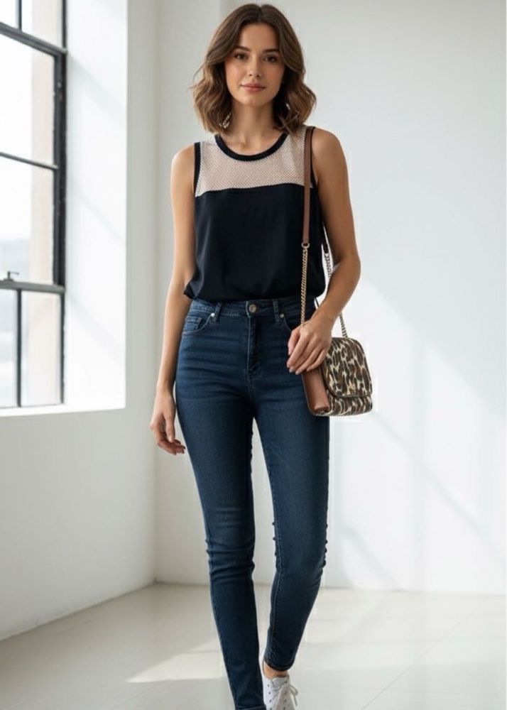 Black And White Net Tank Top