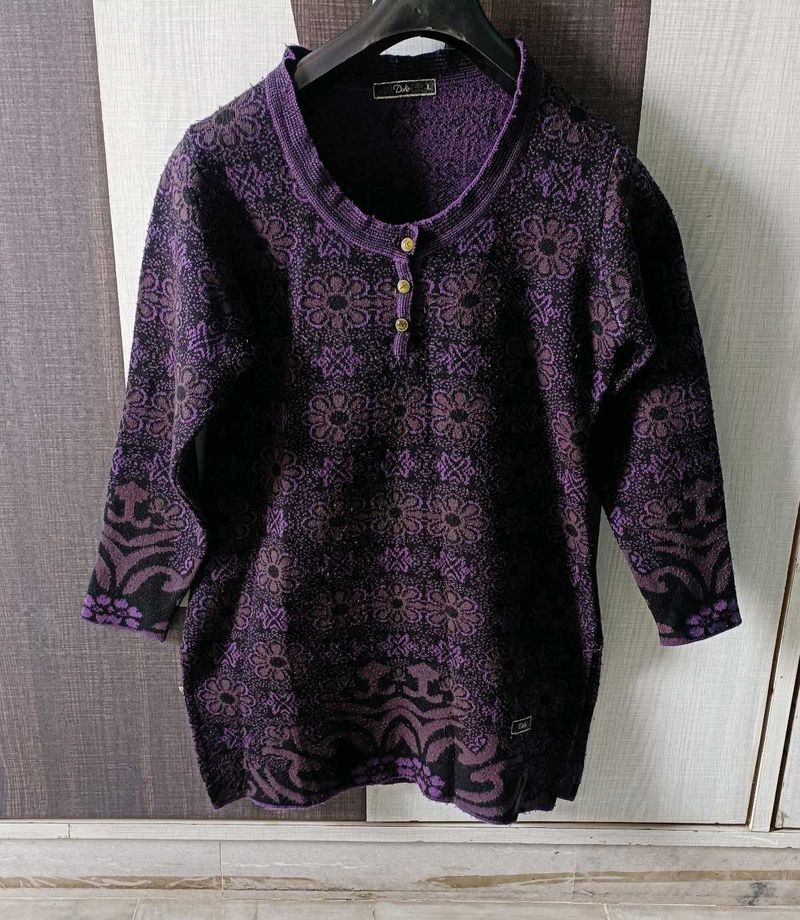 Floral Printed woolen kashmiri short kurti for wom