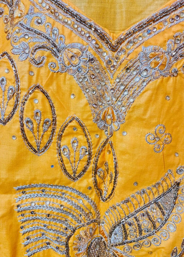 Embroidered Yellow Cotton Fabric Suit With Duppata