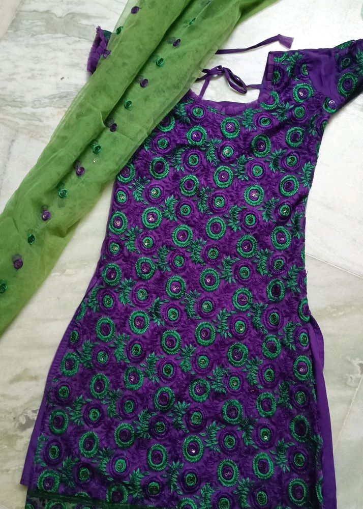Full Net Embroidery Kurti With Dupatta