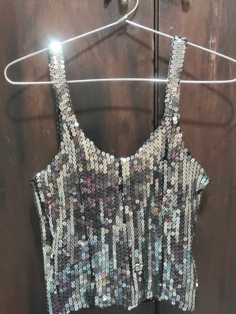 Shiny Silver Sequin Party Wear Top🌌