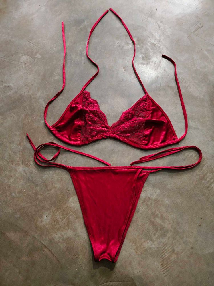 Red Velvet Lace Lingerie Set