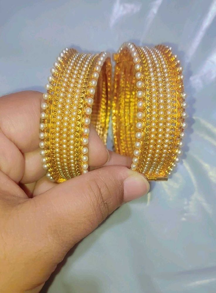 Golden Beautiful Stone Two Bangles , Size 2.6