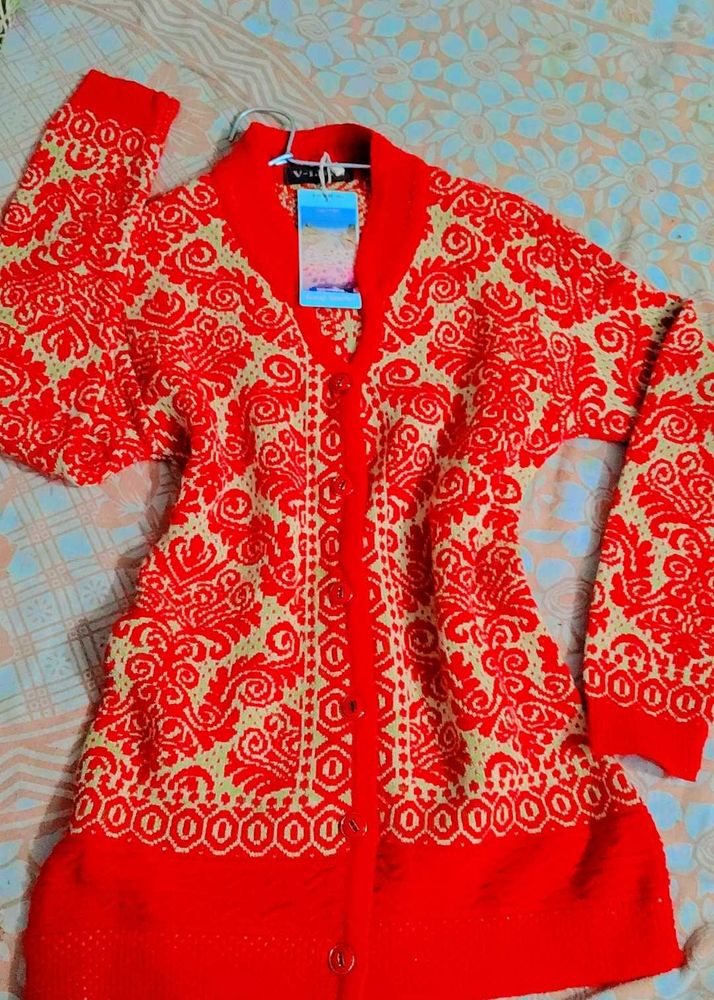 Red Patterned Cardigan