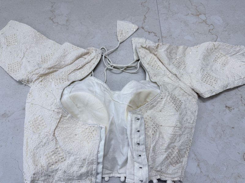 off white Sequins Work Stitched Blouse