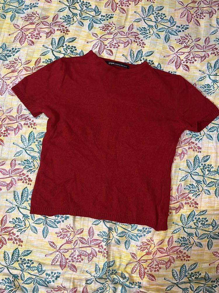 Women&#39;s Woolen Red Colour Top For Winter&#39;s