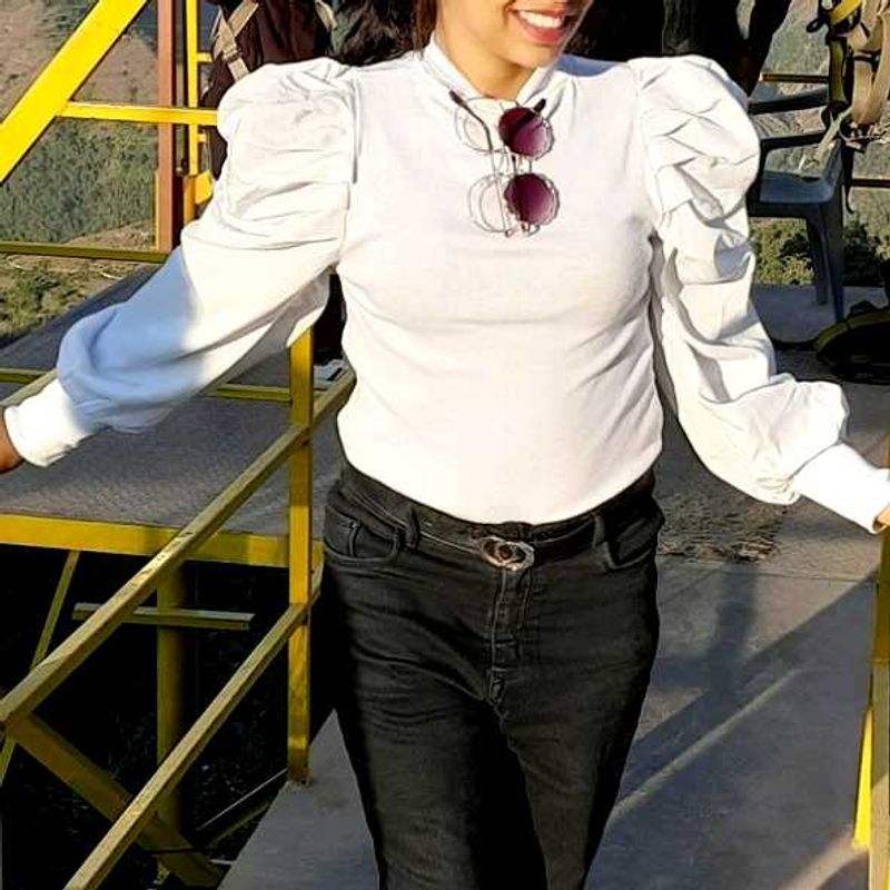 White Puff Sleeve Top