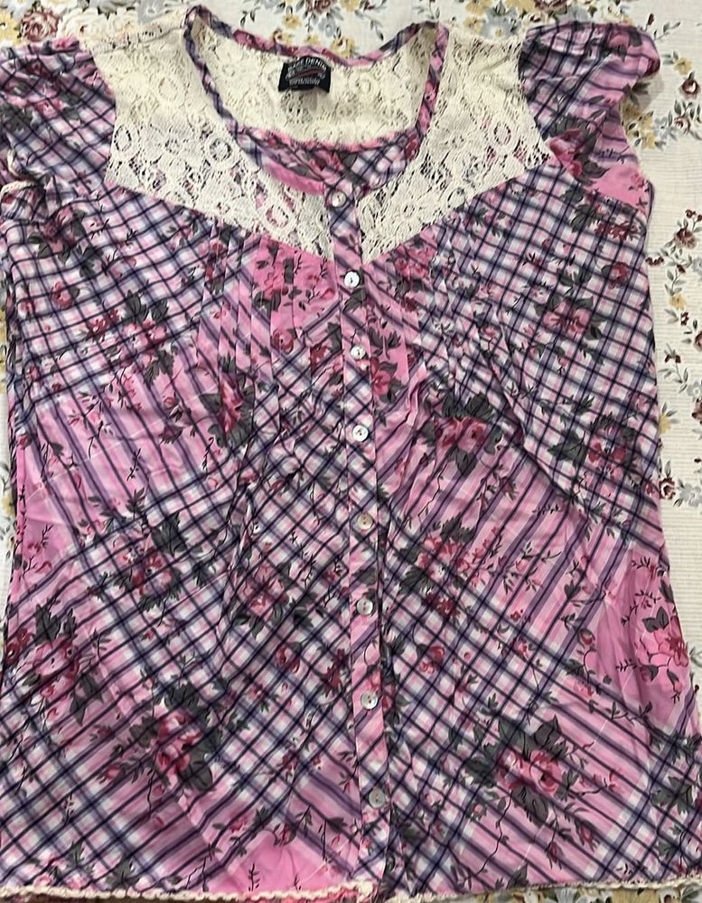 Floral Plaid Button-Up Top