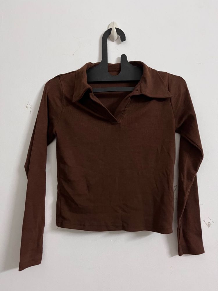 Brown Long Sleeve Top Size-S/M, stretchable