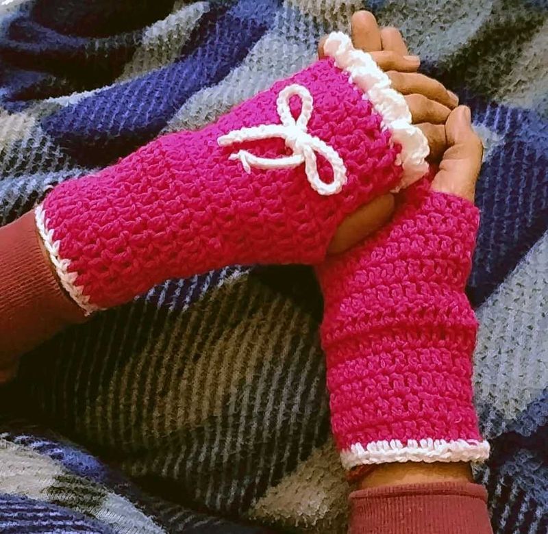 Pink Crochet Fingerless Gloves