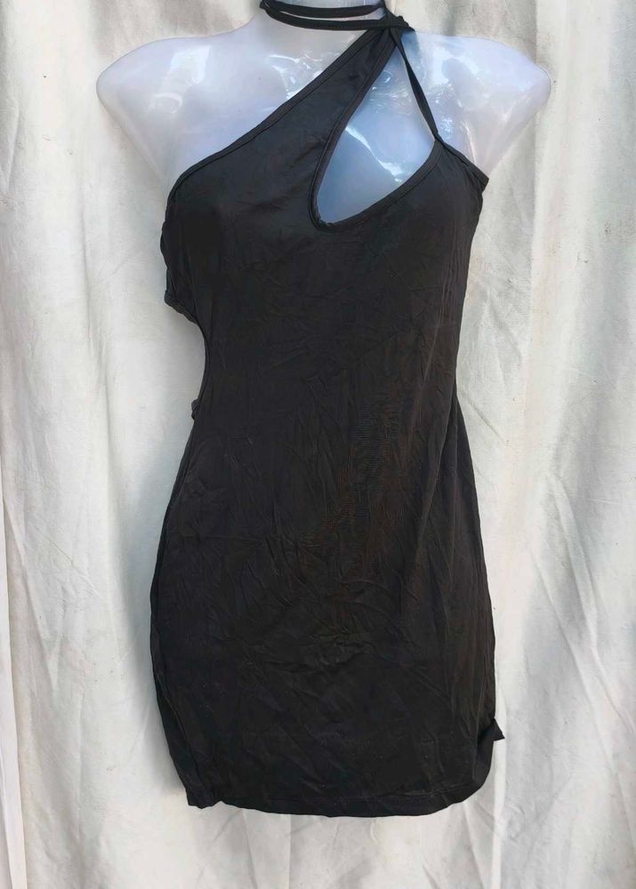 142812. Chic Black One-Shoulder Mini Dress