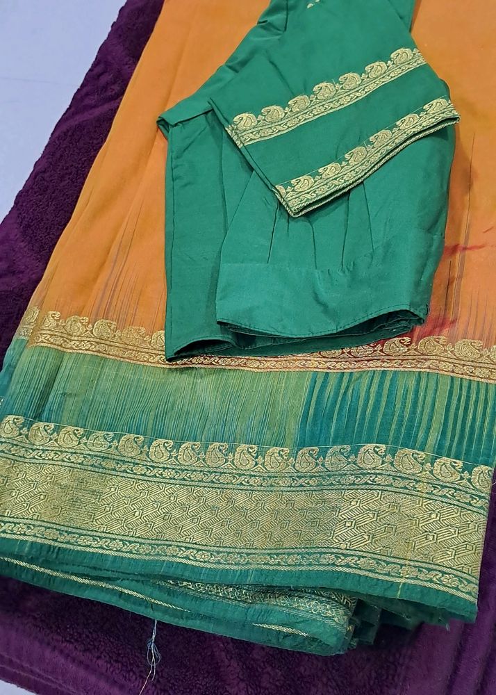 ...Beautiful Silk Saree With Stiched Blouse 34 To