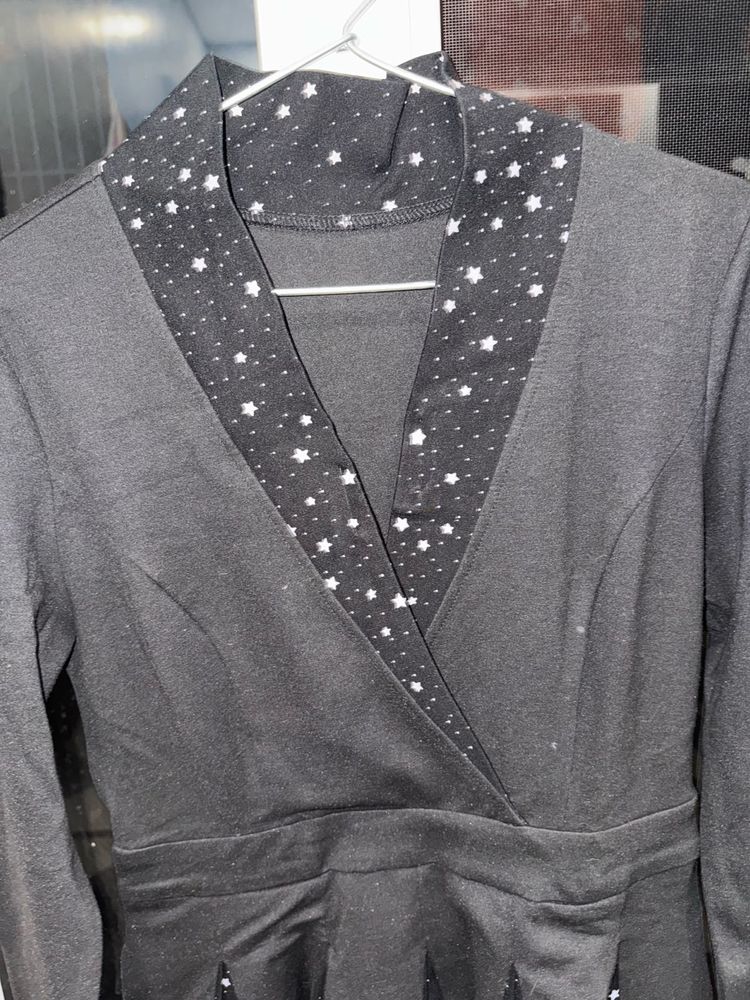 Black Plated Dress For Women