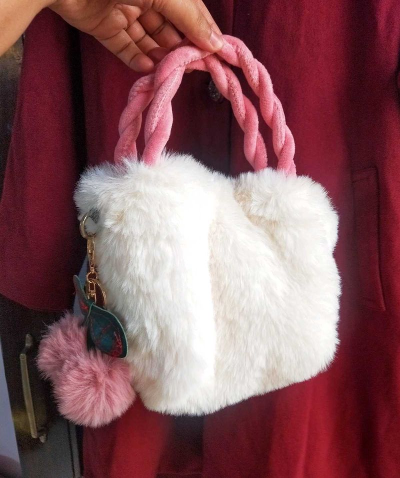Faux Fur White Handbag