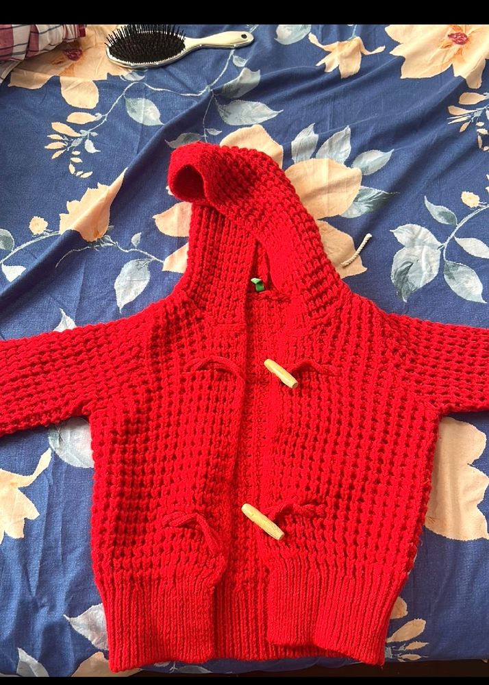 Red Benetton Hoodie Cardigan
