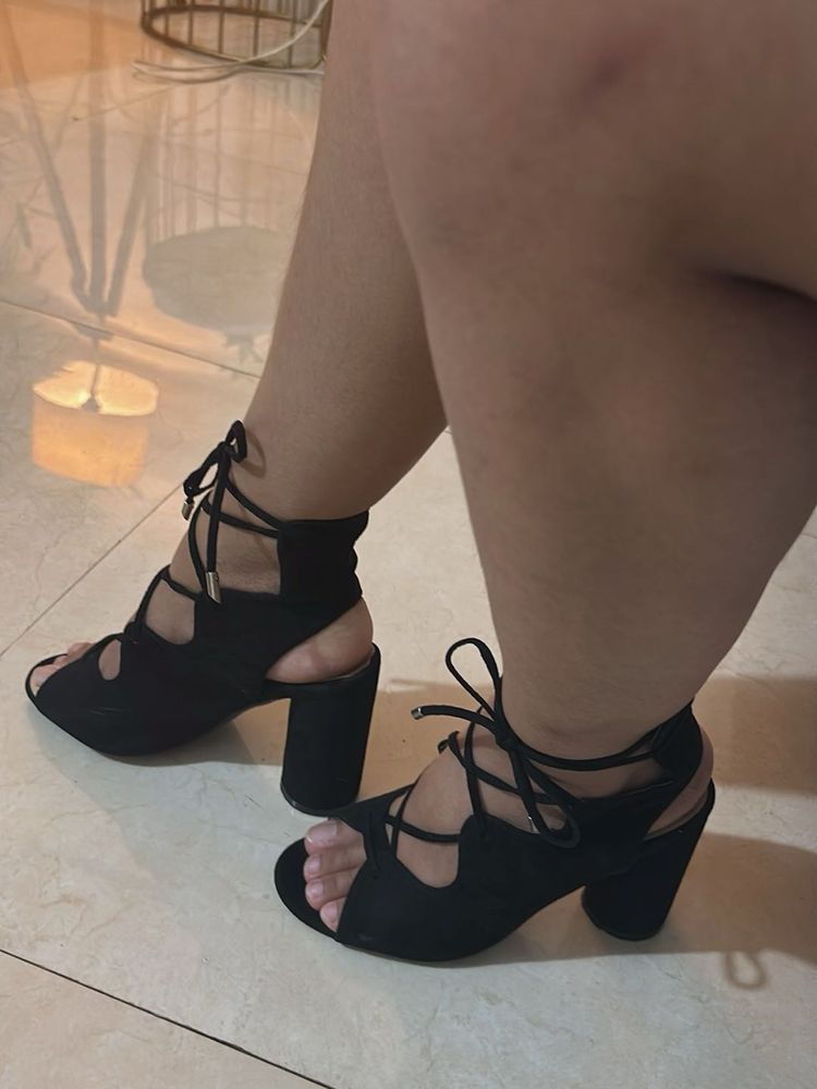 Black Lace-Up Heels