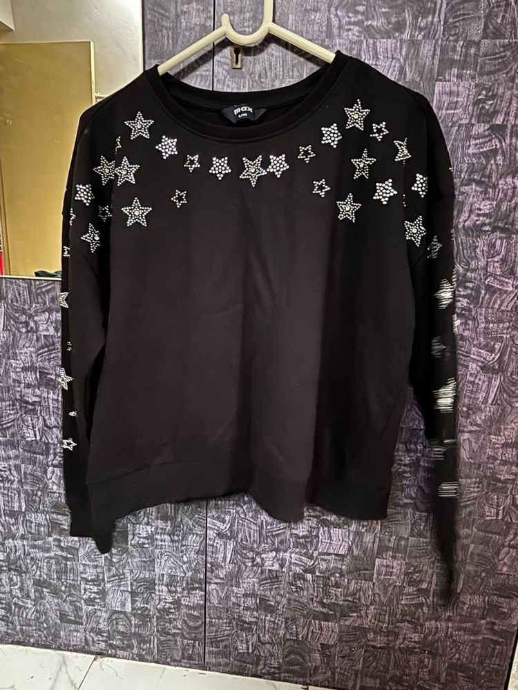 Star Embellished Black Sweatshirt