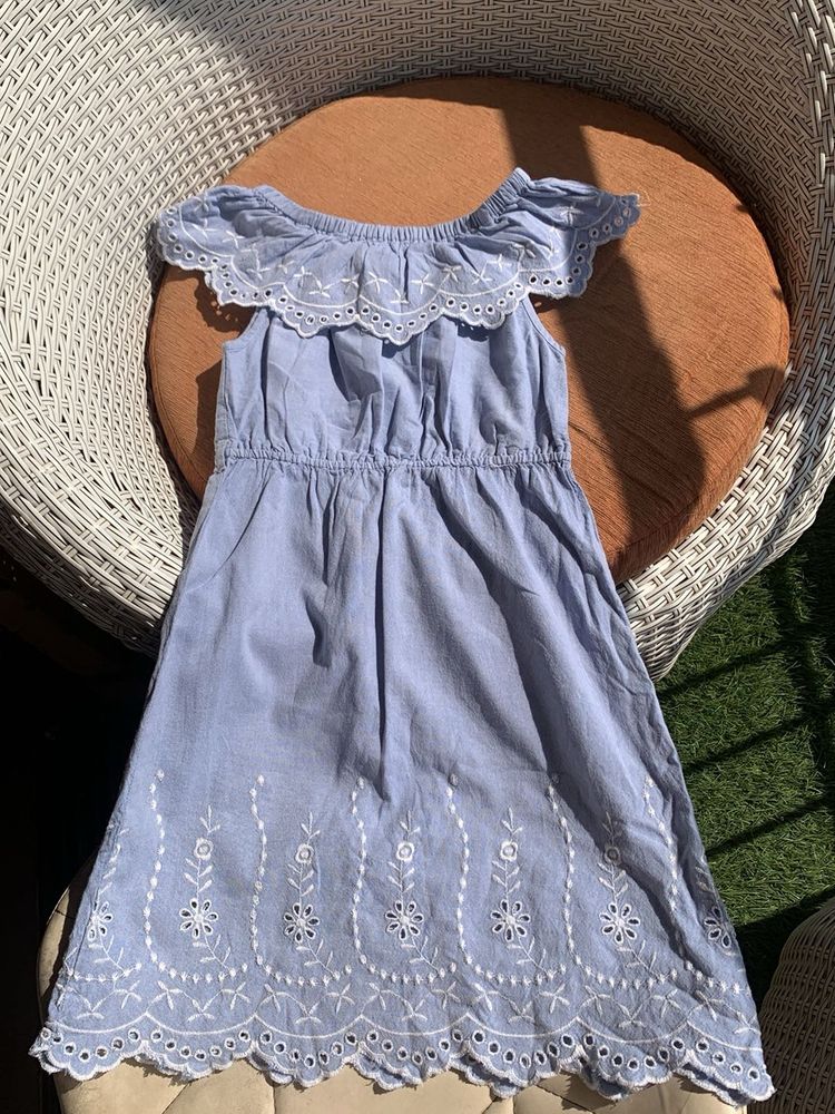 BLUE Cotton Embroidered Dress 4-6 years girls