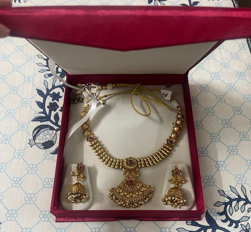 Traditional 1 Gram Gold Plated Necklace Set
