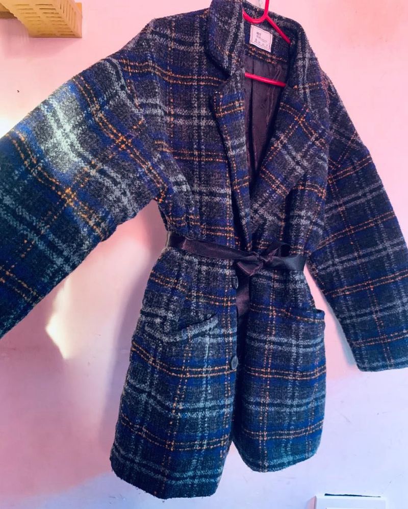Plaid Wool Blend Coat