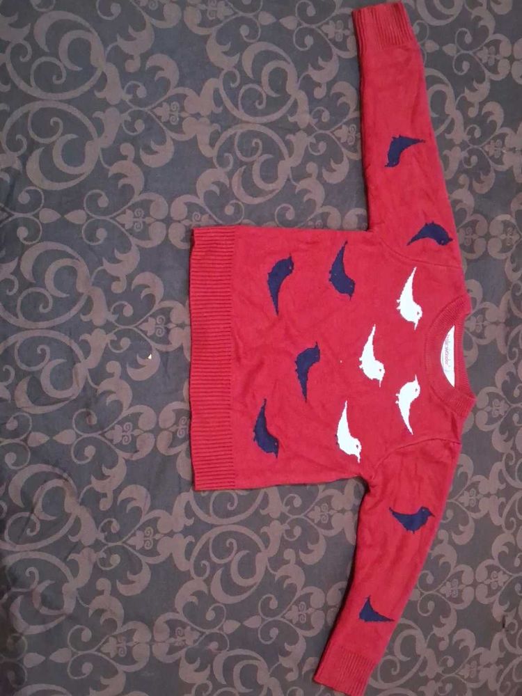 Red Bird Print Sweater
