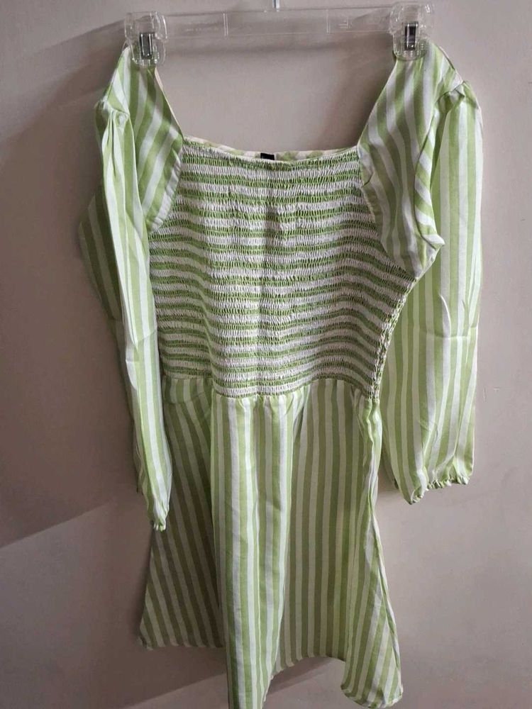 Green-white Line Dress
