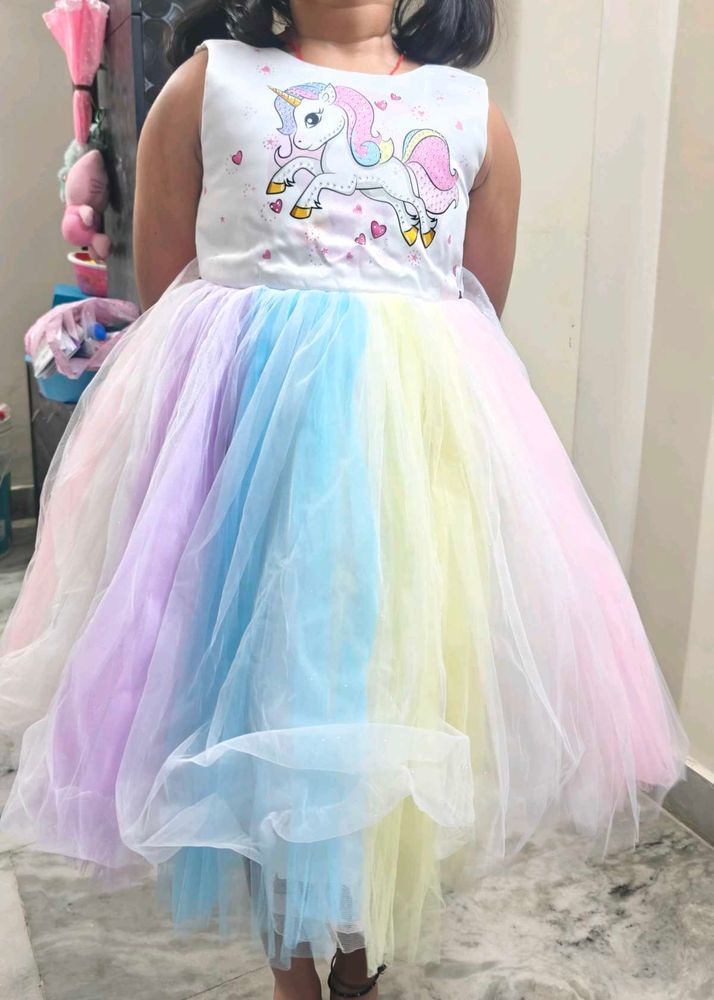 Kids Girl baby Unicorn Rainbow Party wear dress