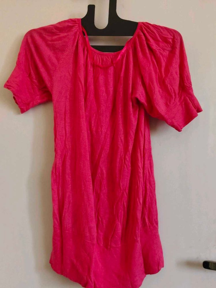 Hot Pink Short Sleeve Tunic Top