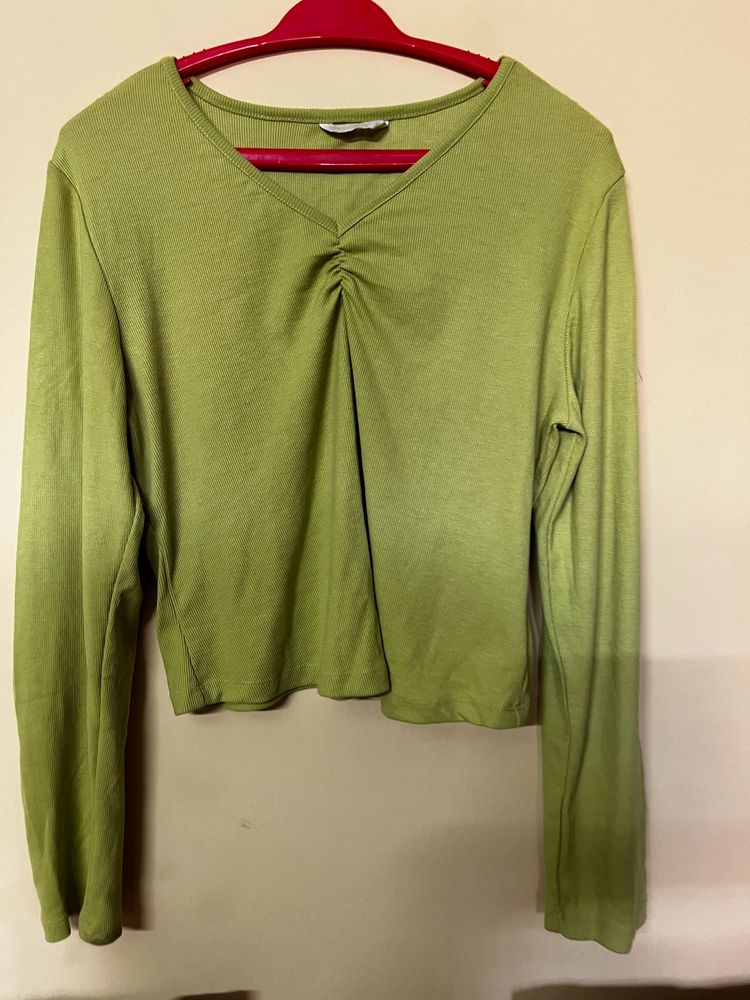 Lime Green Solid Ribbed Top
