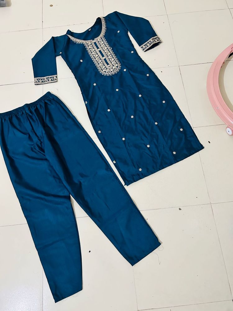 Teal Embroidered Kurta Set