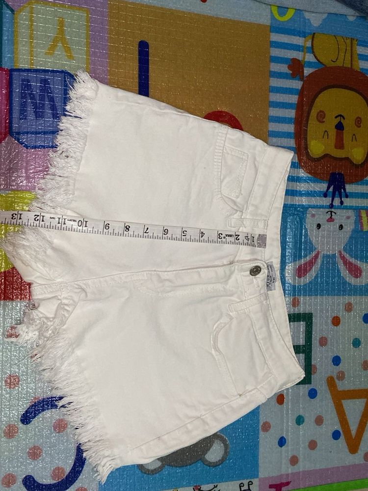 White Frayed Denim Shorts