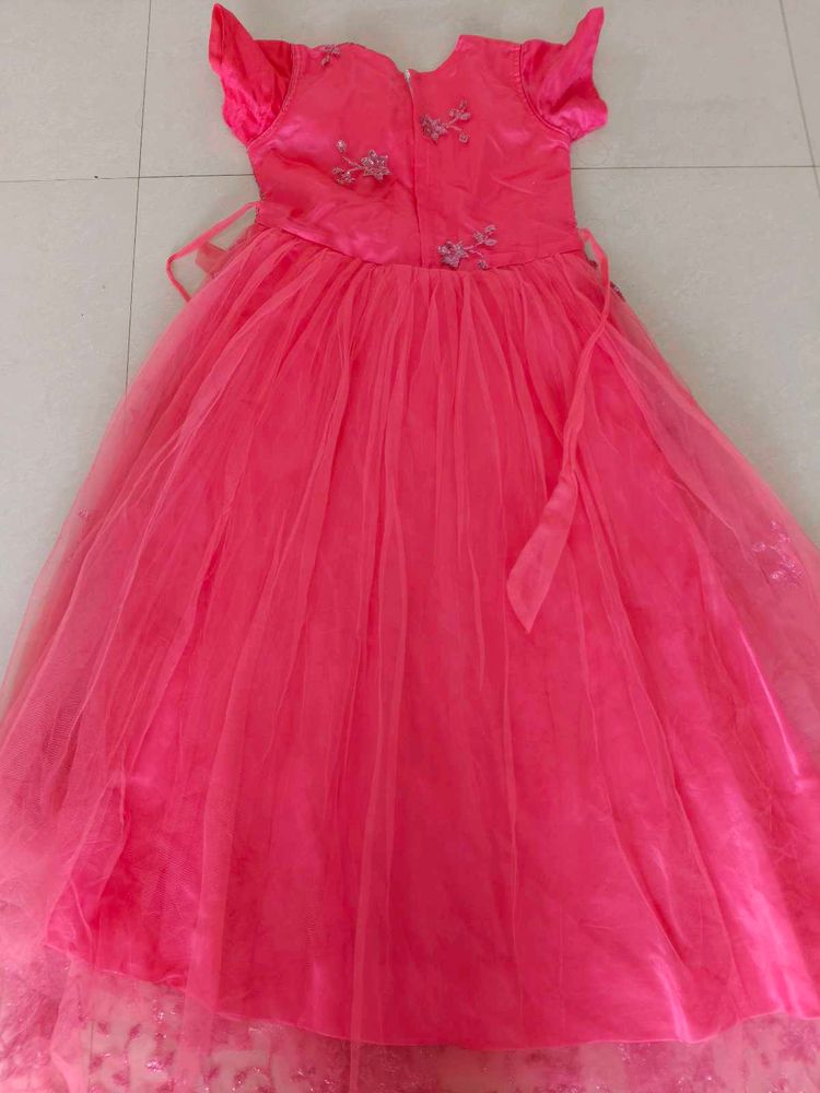 Girls Pink Embellished Party Frock Dress