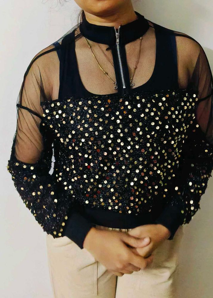 Sequin Sheer Sleeve Top