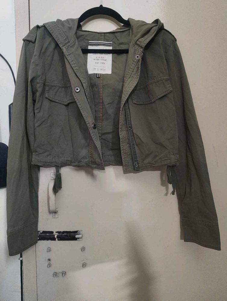Olive Green Cropped Jacket