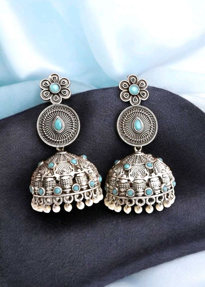 Boho Silver Jhumka Earrings