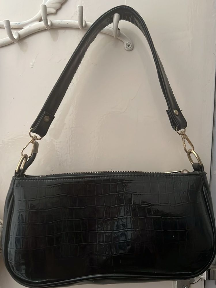 Black Vintage Croc Shoulder Bag