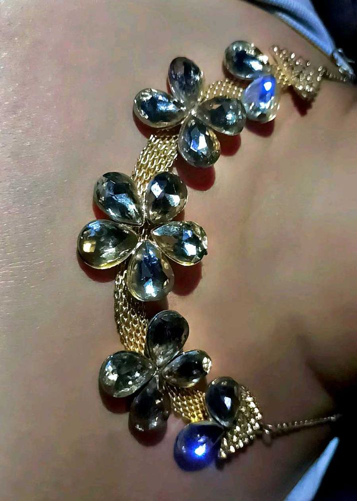 Floral Rhinestone Statement Necklace