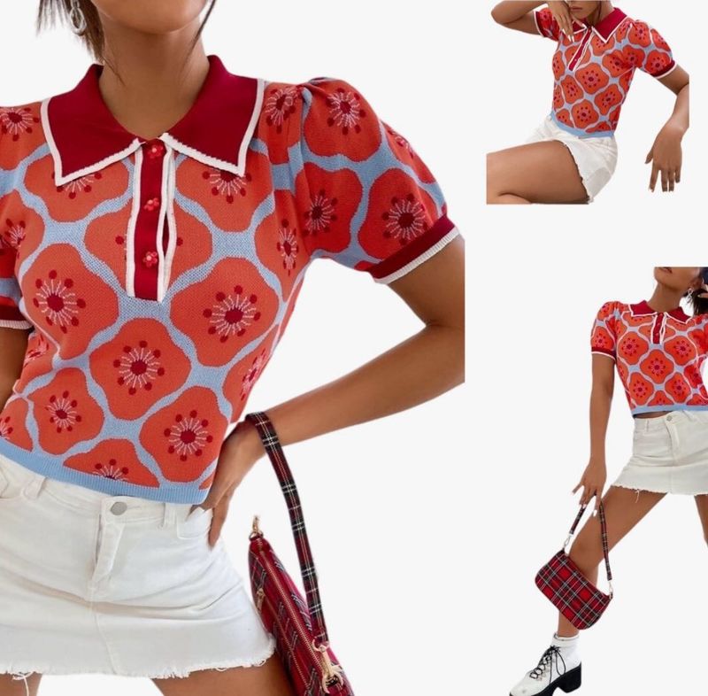 Korean Floral Knitted Top