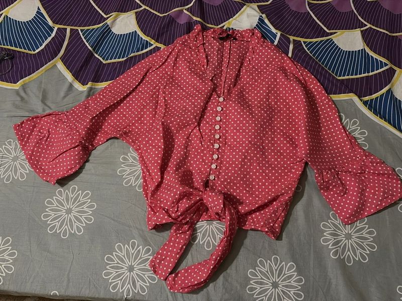 Crop Tie Up Polka Dot Top By Ginger