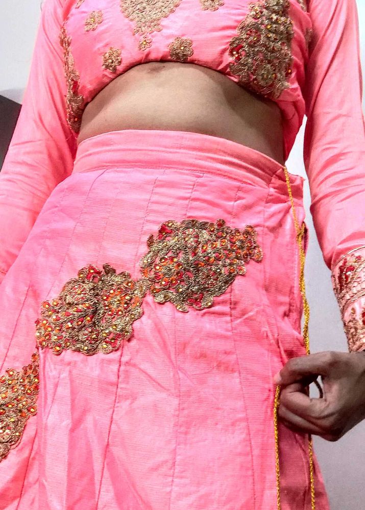 Pink Golden Zari Lehanga