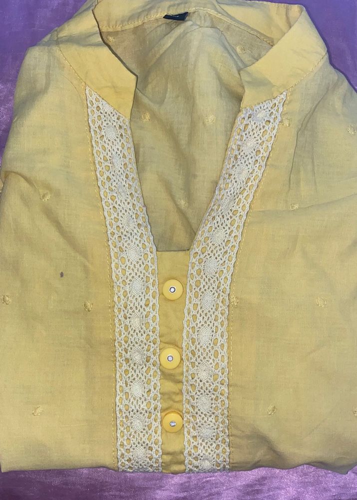 Yellow Lace Trim Kurta