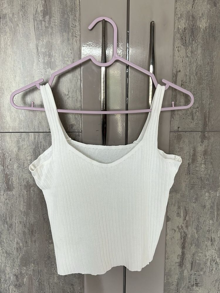 White Ribbed Tank Top